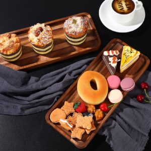 Roowest 8 Pcs Solid Acacia Wood Serving Tray 14 x 5.5'' Rectangular Wooden Serving Platter Long Cheese Charcuterie Boards with Edges Serving Board Wood Boards for Food Vegetable Appetizer Party Decor