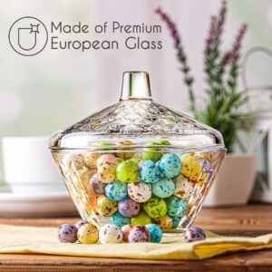 Crystalia Decorative Glass Candy Jar with Lid, Crystal Cut Small Candy Dish for Office Desk or Home, Cute Glass Sweet Cookie Container, Elegant Candy Service Buffet, Glass Sugar Canister