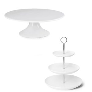 sweese 10inch porcelain cake stand round dessert stand white + 3 tier cupcake stand porcelain dessert stand white