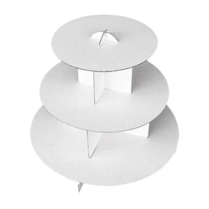 ifavor123 white round 3-tier cardboard cupcake stand dessert tower treat stacked pastry serving platter food display (pkg of 1)