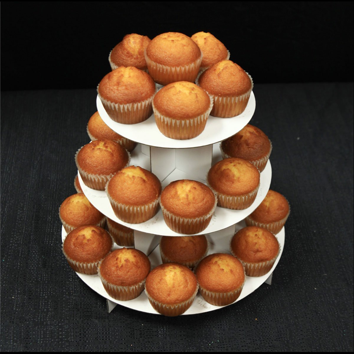 iFavor123 White Round 3-Tier Cardboard Cupcake Stand Dessert Tower Treat Stacked Pastry Serving Platter Food Display (Pkg of 1)
