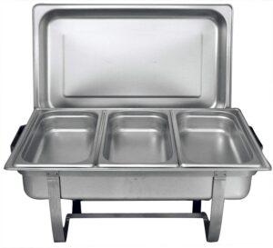 tiger chef 8 quart full size stainless steel chafer and 3 1/3rd size chafing dishes food pans and cool-touch plastic on top