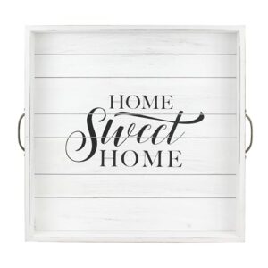 stonebriar square worn white home sweet home decorative wooden tray with metal handles