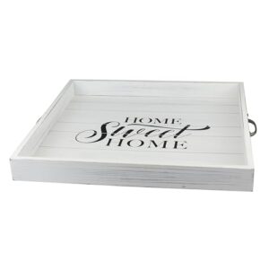 Stonebriar Square Worn White Home Sweet Home Decorative Wooden Tray with Metal Handles