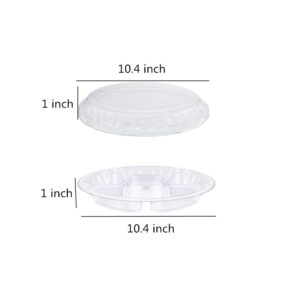 Clear Plastic Appetizer Trays with Lids, Travel Round Disposable Compartment Serving Platters,6 Sectional Catering Trays for Vegetable Salad Food for Fruit Veggie Snack Food Containers (10 Pack)