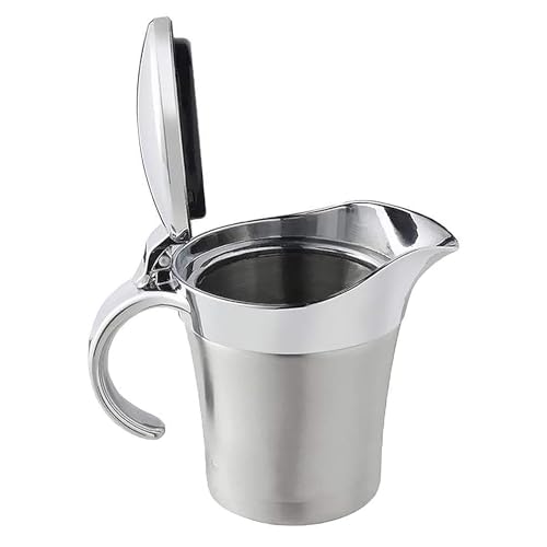 Gravy boat Stainless Steel Insulated Jug with Hinged Lid Ideal for Gravy or Cream at Thanksgiving, Stainless Steel Gravy Boat Sauce (450ML) (silver)