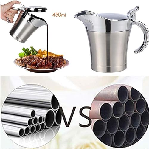 Gravy boat Stainless Steel Insulated Jug with Hinged Lid Ideal for Gravy or Cream at Thanksgiving, Stainless Steel Gravy Boat Sauce (450ML) (silver)