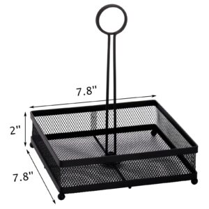 Lyellfe Set of 2 Metal Condiment Caddy, Square Table Caddy Collection with Number Card Holder, Black Tabletop Seasoning Spice Organizer for Grill Outdoors, Restaurant, Kitchen Cabinet