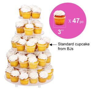 Jusalpha 5 Tier Circle Cupcake Stand With Light - Premium Cupcake Holder - Acrylic Cupcake Tower - Ideal for Weddings Birthday Parties, Candy Bar Decor 5RF-S (LED Light Option: Battery)