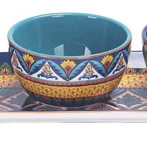 Bico Havana Ceramic Dipping Bowl Set (9oz bowls with 14 inch platter), for Sauce, Nachos, Snacks, Microwave & Dishwasher Safe
