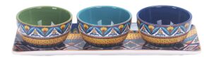 bico havana ceramic dipping bowl set (9oz bowls with 14 inch platter), for sauce, nachos, snacks, microwave & dishwasher safe