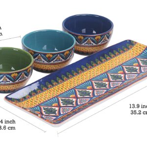 Bico Havana Ceramic Dipping Bowl Set (9oz bowls with 14 inch platter), for Sauce, Nachos, Snacks, Microwave & Dishwasher Safe