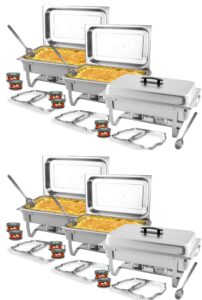 tigerchef chafing dish buffet set - chaffing dishes stainless steel - 6 sets of chafers and buffet warmer sets: 12 chafing gels, 6 slotted spoons and foldable frame - food warmers for parties buffets