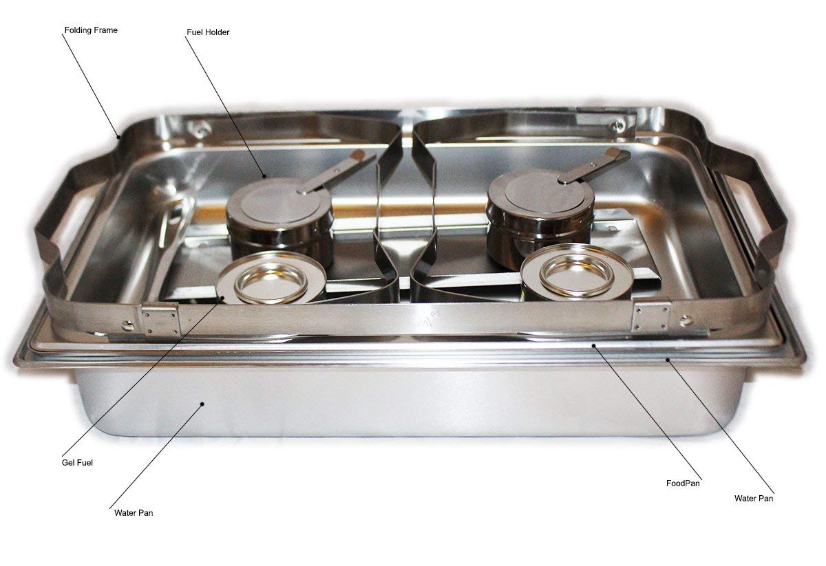 TigerChef Chafing Dish Buffet Set - Chaffing Dishes Stainless Steel - 6 Sets of Chafers and Buffet Warmer Sets: 12 Chafing Gels, 6 Slotted Spoons and Foldable Frame - Food Warmers for Parties Buffets