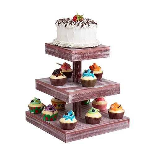 Mind Reader Cupcake Stand, Tiered Tray Stand, Dessert Table Display, Kitchen Tower, Wood, 11.75" L x 11.75" W x 12.75" H, Brown