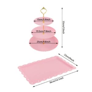 10 Pcs Pink Plastic Cake Stand, 4 Pcs 3 Tier Dessert Display Stands Cookie Tray Rack Serving Tray Cake Display Tower and 6 Pcs Dessert Trays for Wedding Baby Shower Tea Party (Pink)