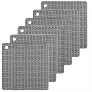 hotsyang trivets for hot dishes, silicone trivets for hot pots and pans, trivets for granite countertops, silicone mats for kitchen counter, silicone hot pads pot holders, hot pads square grey 6 pack