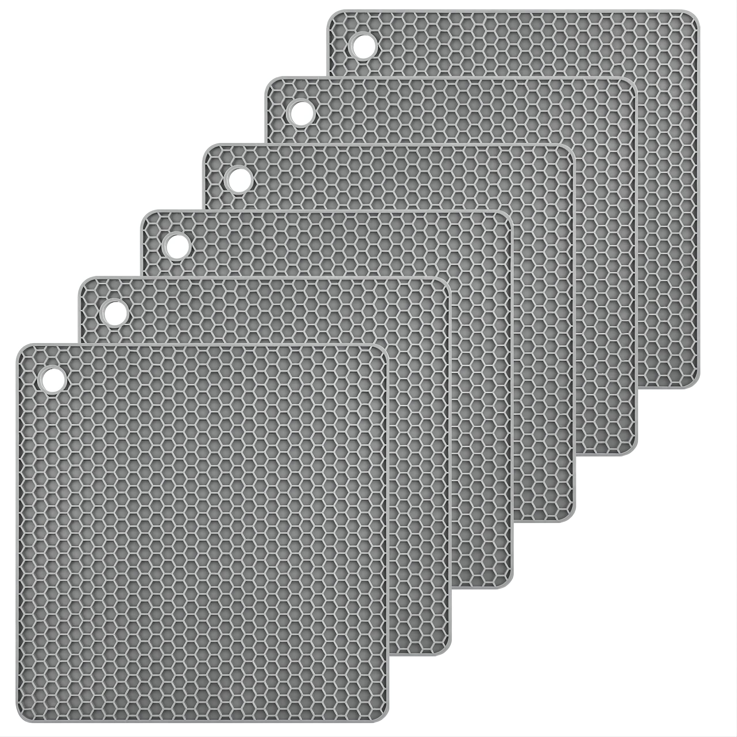 Hotsyang Trivets for Hot Dishes, Silicone Trivets for Hot Pots and Pans, Trivets for Granite Countertops, Silicone Mats for Kitchen Counter, Silicone Hot Pads Pot Holders, hot Pads Square Grey 6 Pack