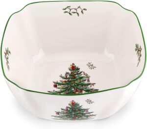 spode christmas tree square bowl | 10 inch serving bowl for appetizers, salad, and pasta | made from fine porcelain | microwave and dishwasher safe