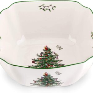 Spode Christmas Tree Square Bowl | 10 Inch Serving Bowl for Appetizers, Salad, and Pasta | Made from Fine Porcelain | Microwave and Dishwasher Safe