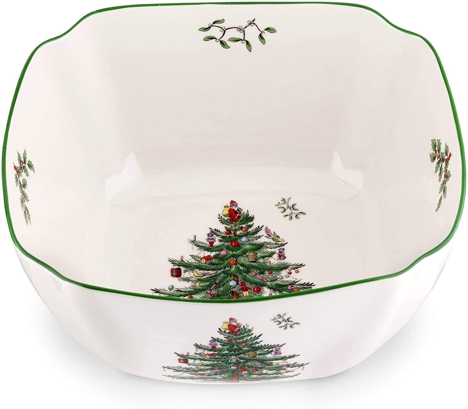 Spode Christmas Tree Square Bowl | 10 Inch Serving Bowl for Appetizers, Salad, and Pasta | Made from Fine Porcelain | Microwave and Dishwasher Safe