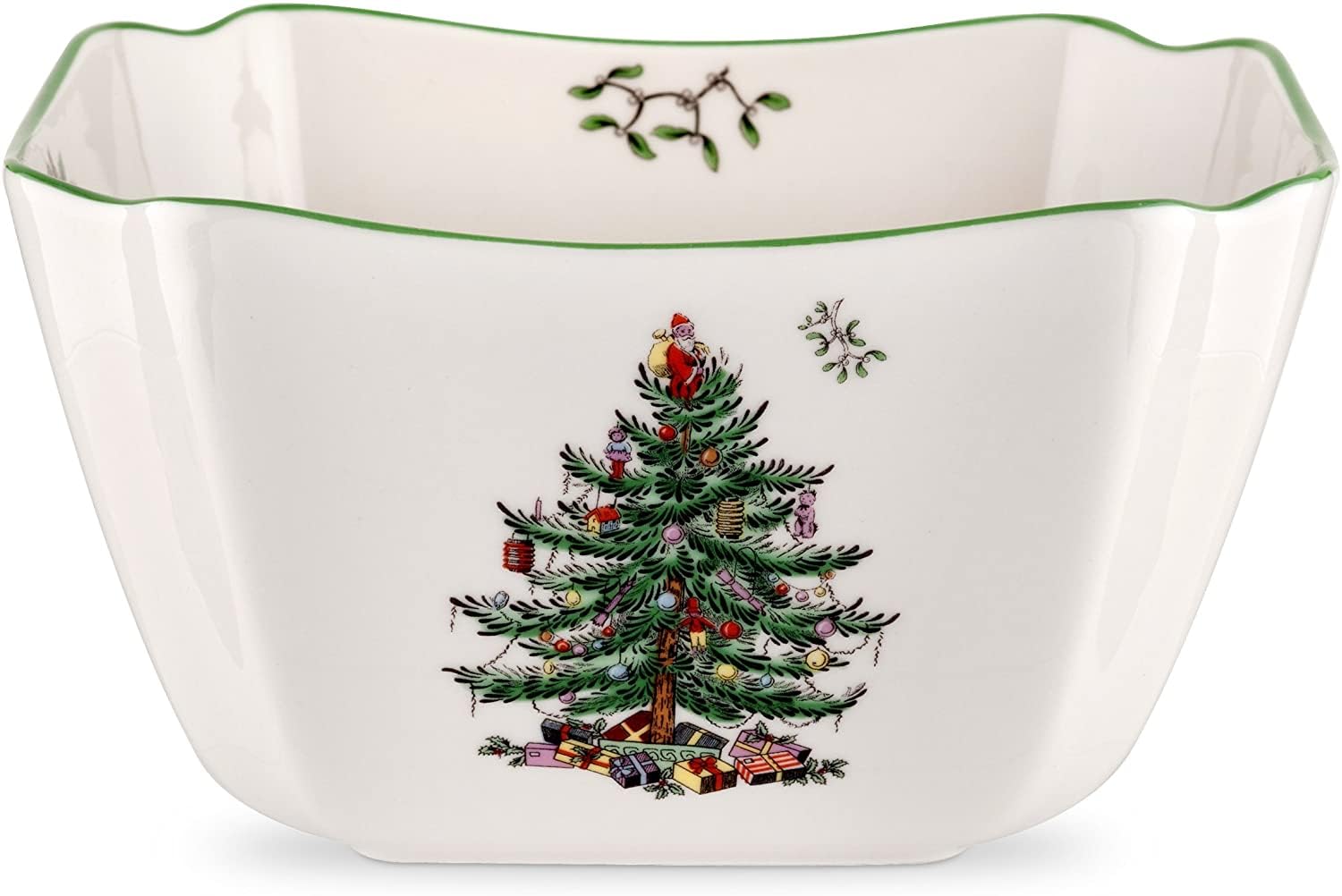Spode Christmas Tree Square Bowl | 10 Inch Serving Bowl for Appetizers, Salad, and Pasta | Made from Fine Porcelain | Microwave and Dishwasher Safe