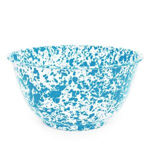 crow canyon home enamelware salad bowl, 5 quart, turquoise/white splatter