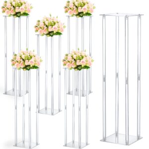 6 pcs flower stand for wedding centerpieces for tables tall vase stand wedding flower stands with plates for wedding party home table decor (7.9 x 7.9 x 31.5 inch, acrylic)