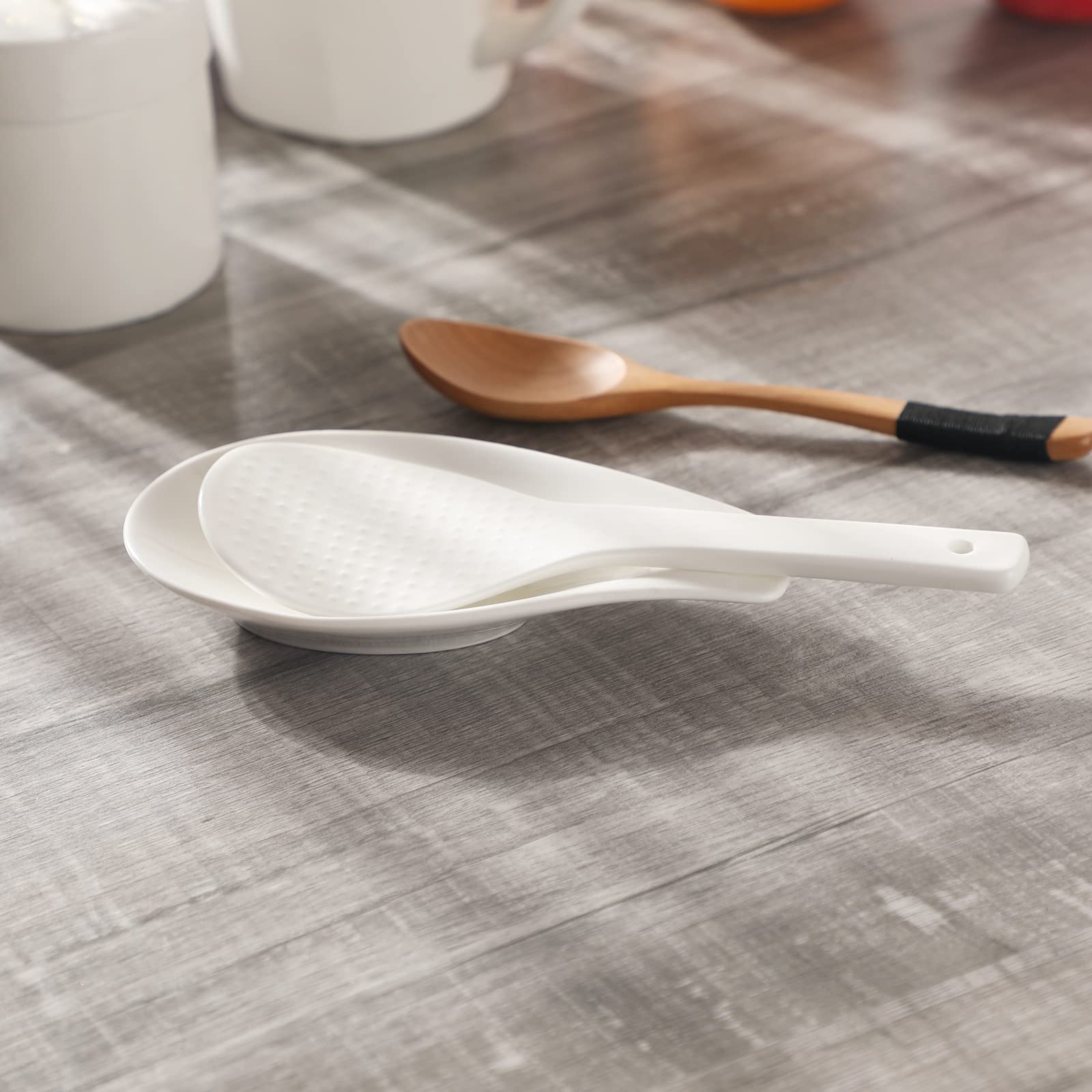 Ceramic Rice Paddle, Rice Serving spoon, 2 Pack, White