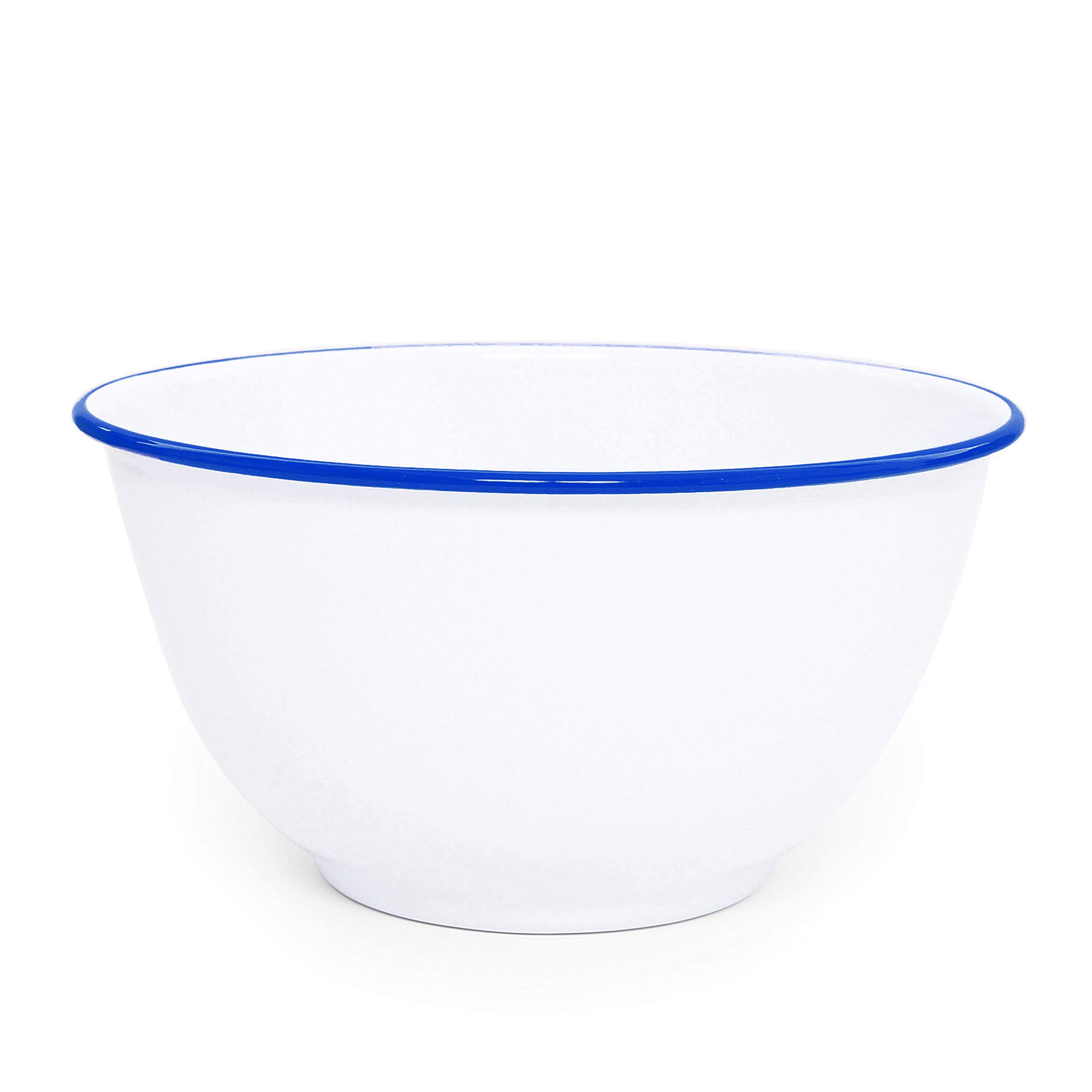 Crow Canyon Home Enamelware Salad Bowl, 5 quart, Vintage White/Blue