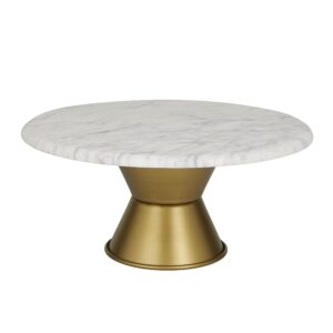 cosmoliving by cosmopolitan ceramic cake stand with gold base, 14" x 14" x 6", white