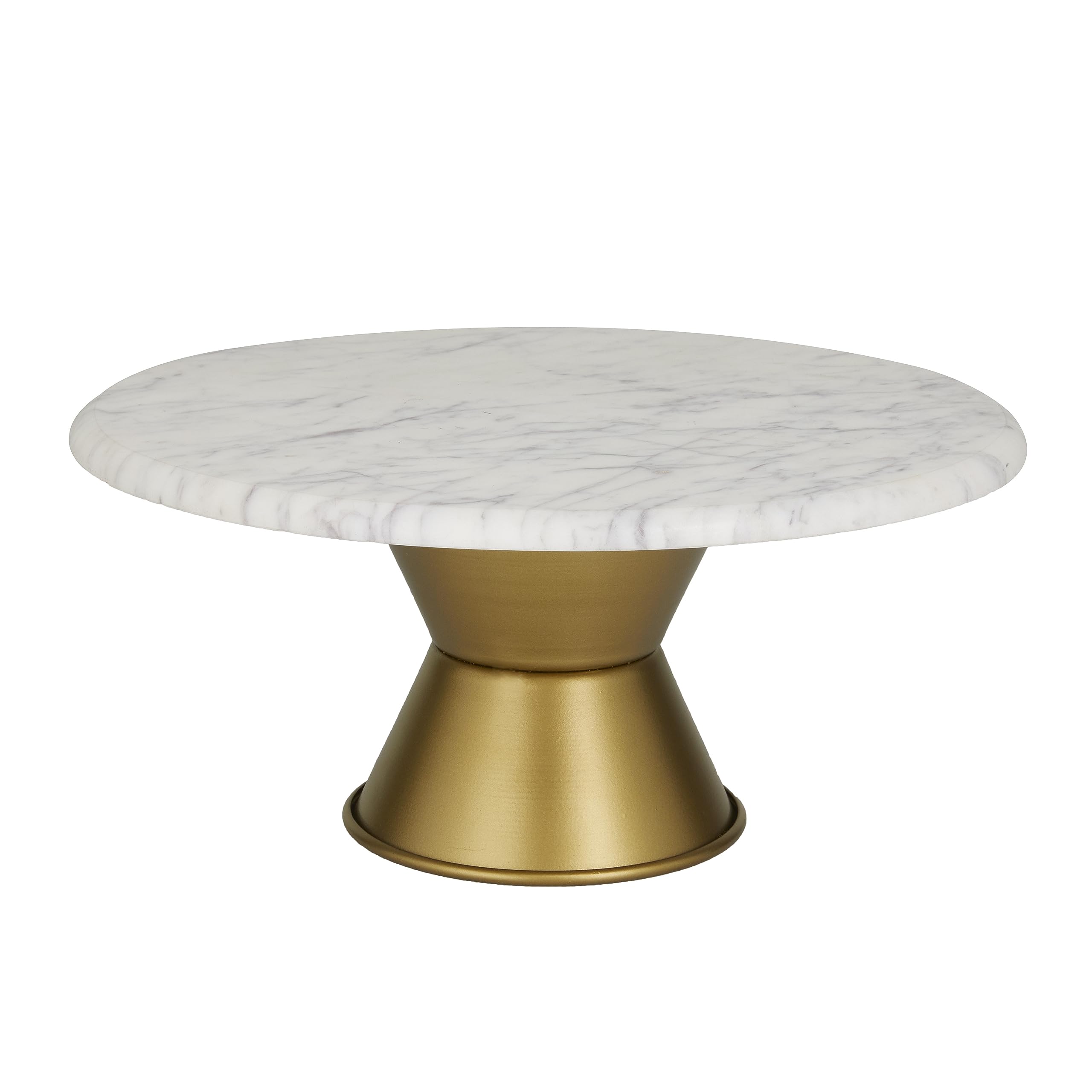 CosmoLiving by Cosmopolitan Ceramic Cake Stand with Gold Base, 14" x 14" x 6", White