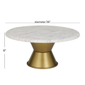 CosmoLiving by Cosmopolitan Ceramic Cake Stand with Gold Base, 14" x 14" x 6", White