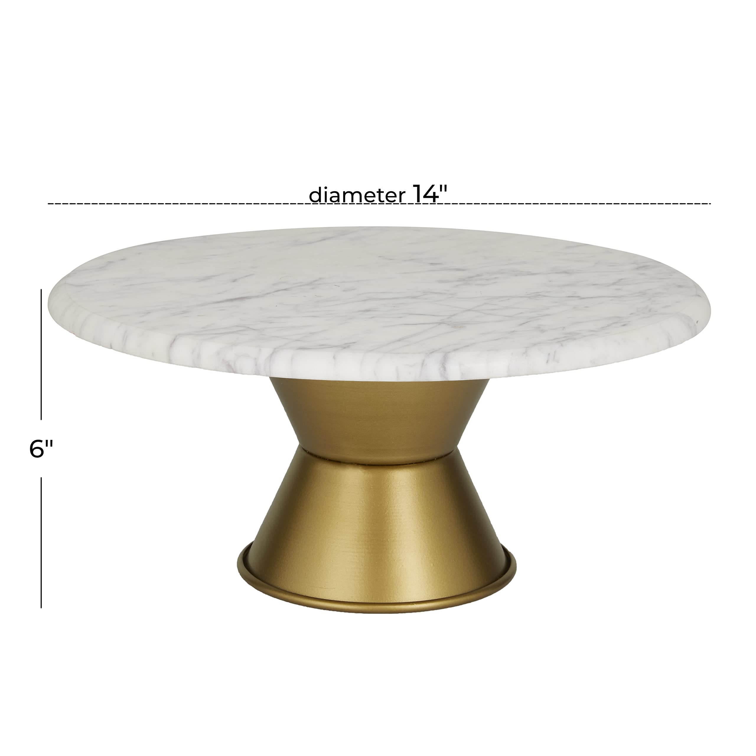 CosmoLiving by Cosmopolitan Ceramic Cake Stand with Gold Base, 14" x 14" x 6", White