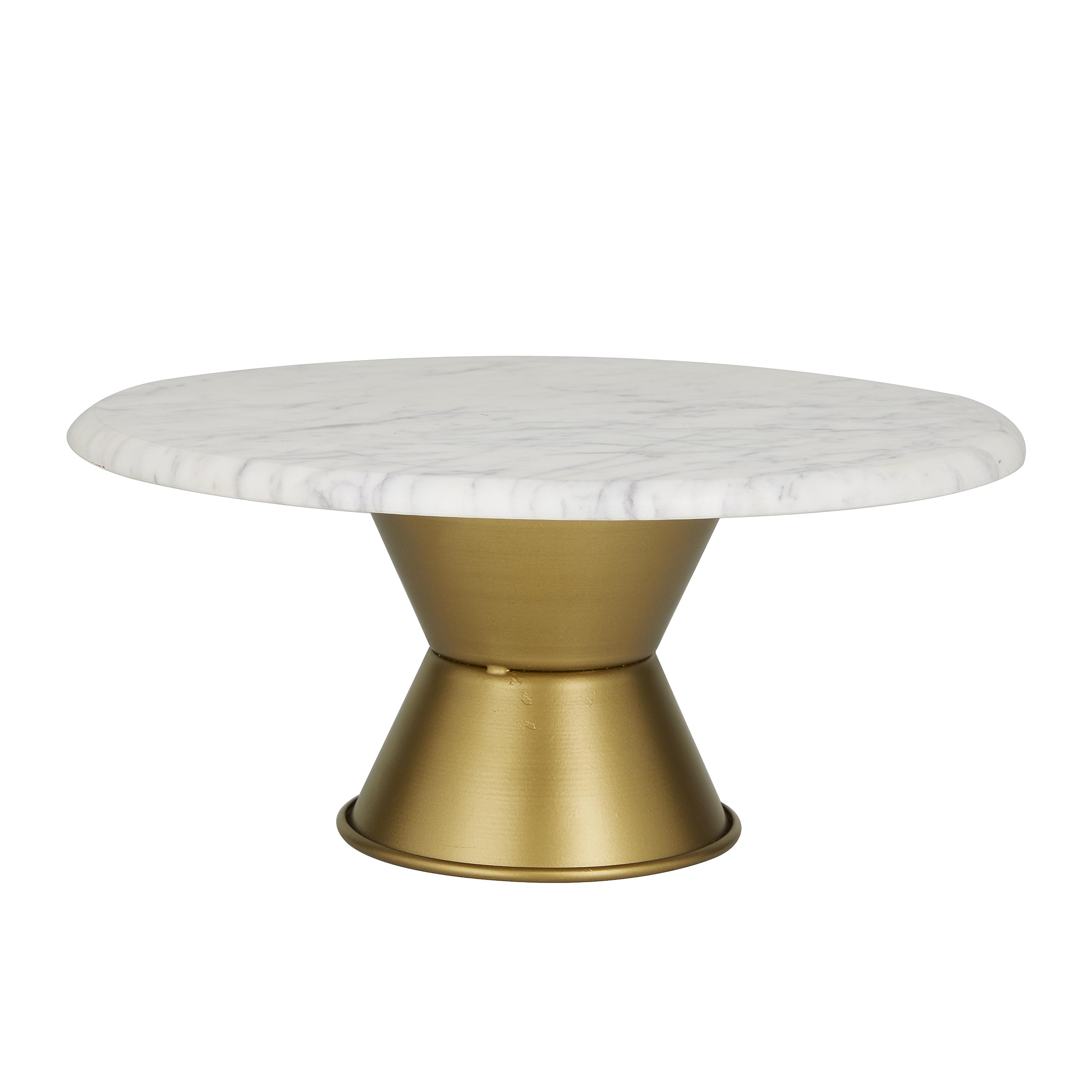 CosmoLiving by Cosmopolitan Ceramic Cake Stand with Gold Base, 14" x 14" x 6", White