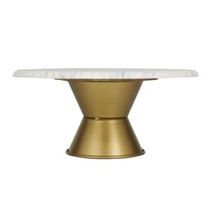 CosmoLiving by Cosmopolitan Ceramic Cake Stand with Gold Base, 14" x 14" x 6", White