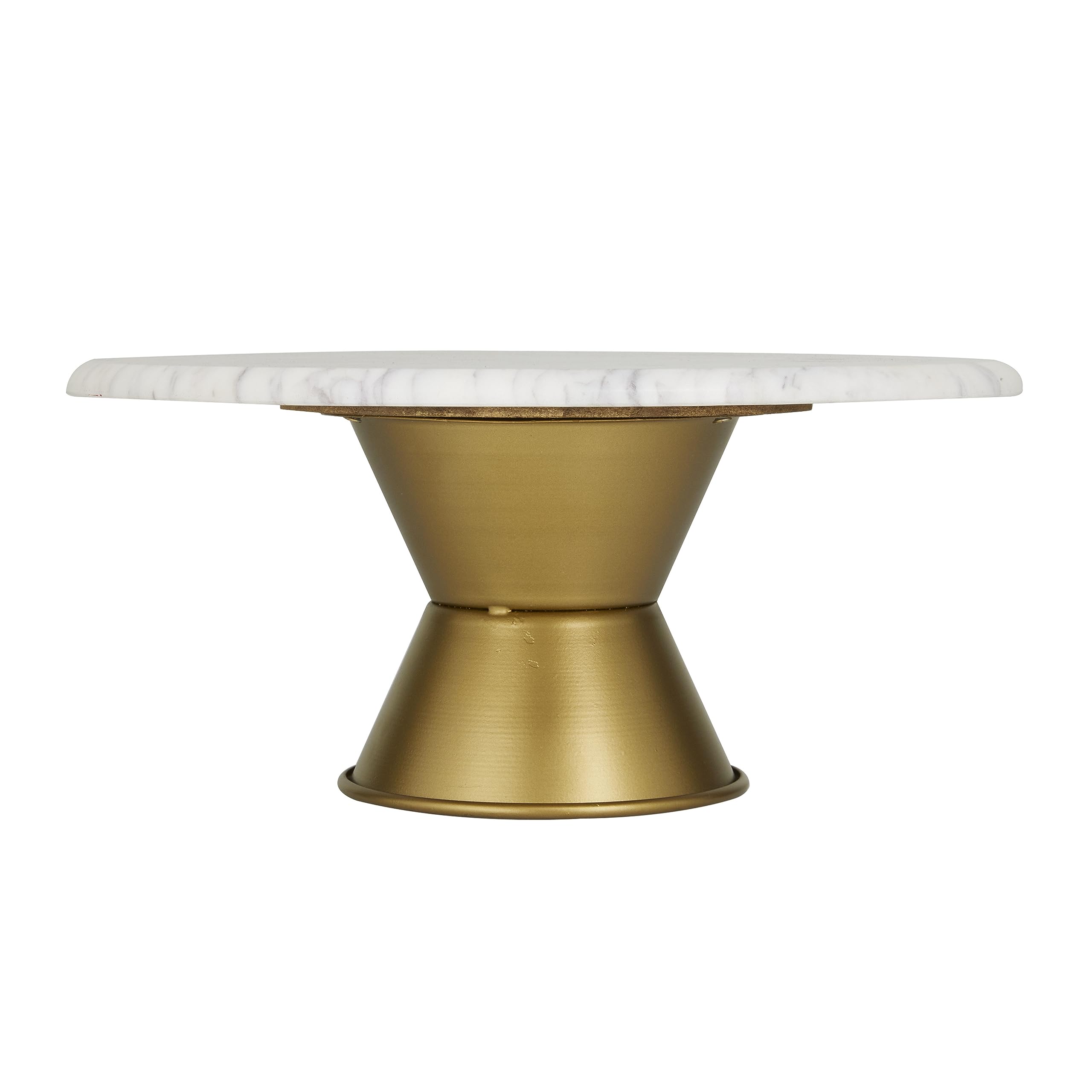 CosmoLiving by Cosmopolitan Ceramic Cake Stand with Gold Base, 14" x 14" x 6", White