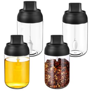 supkiir 4pcs spice containers glass, 8 oz kitchen spice glass bottle, condiment jars with brush and spoon transparent storage container for spices sugar grains moisture-proof seasoning jars