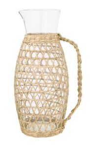 creative co-op 64 oz. glass seagrass weave jacket & handle pitcher, tan