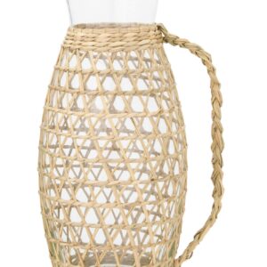 Creative Co-Op 64 oz. Glass Seagrass Weave Jacket & Handle Pitcher, Tan