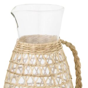 Creative Co-Op 64 oz. Glass Seagrass Weave Jacket & Handle Pitcher, Tan