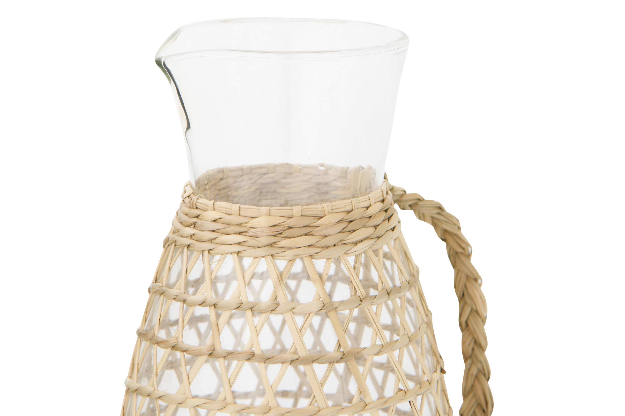 Creative Co-Op 64 oz. Glass Seagrass Weave Jacket & Handle Pitcher, Tan