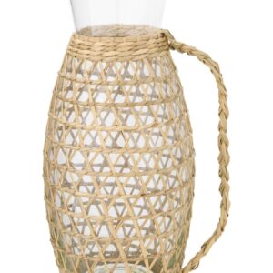 Creative Co-Op 64 oz. Glass Seagrass Weave Jacket & Handle Pitcher, Tan