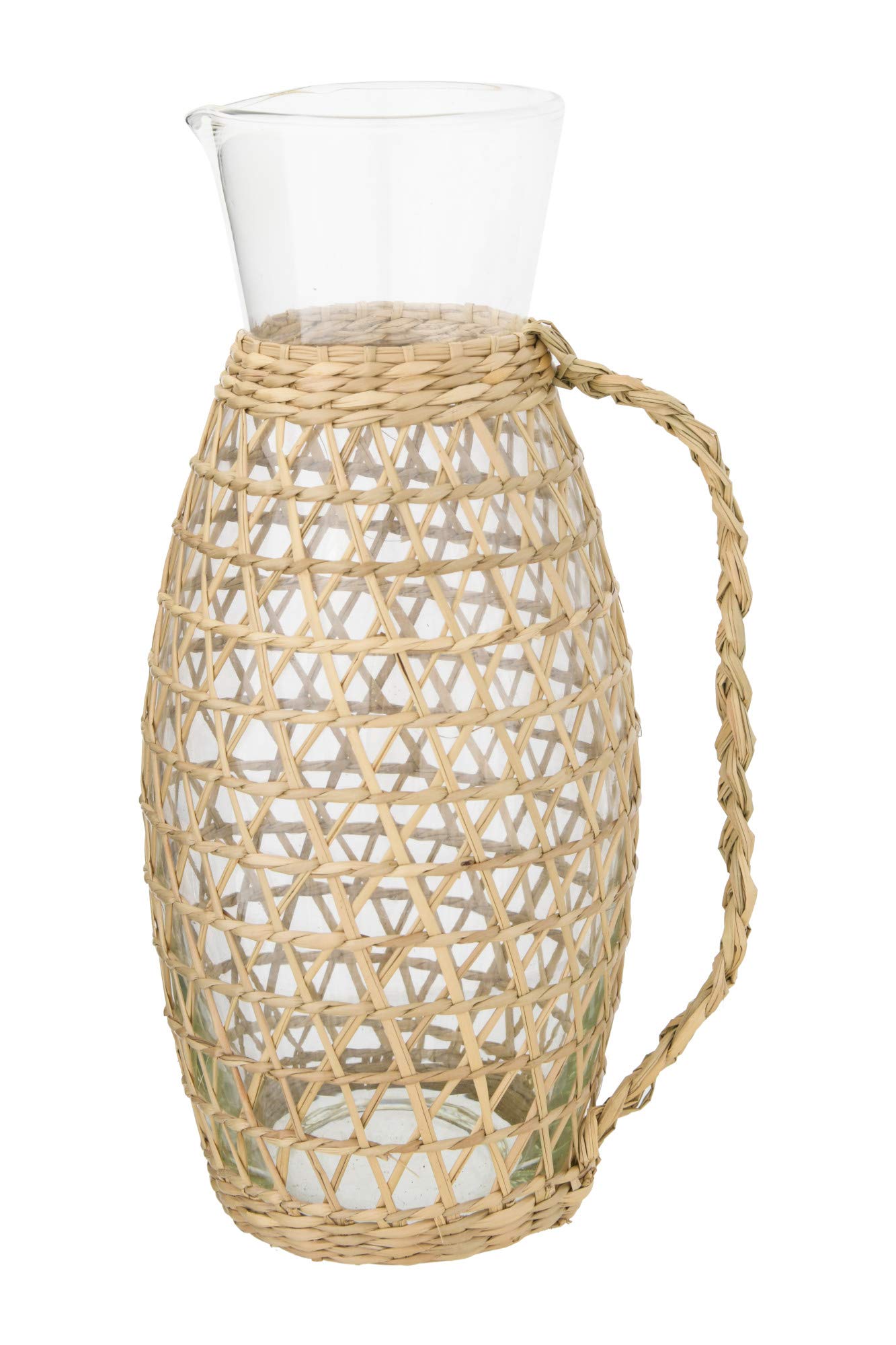 Creative Co-Op 64 oz. Glass Seagrass Weave Jacket & Handle Pitcher, Tan