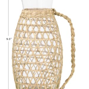 Creative Co-Op 64 oz. Glass Seagrass Weave Jacket & Handle Pitcher, Tan