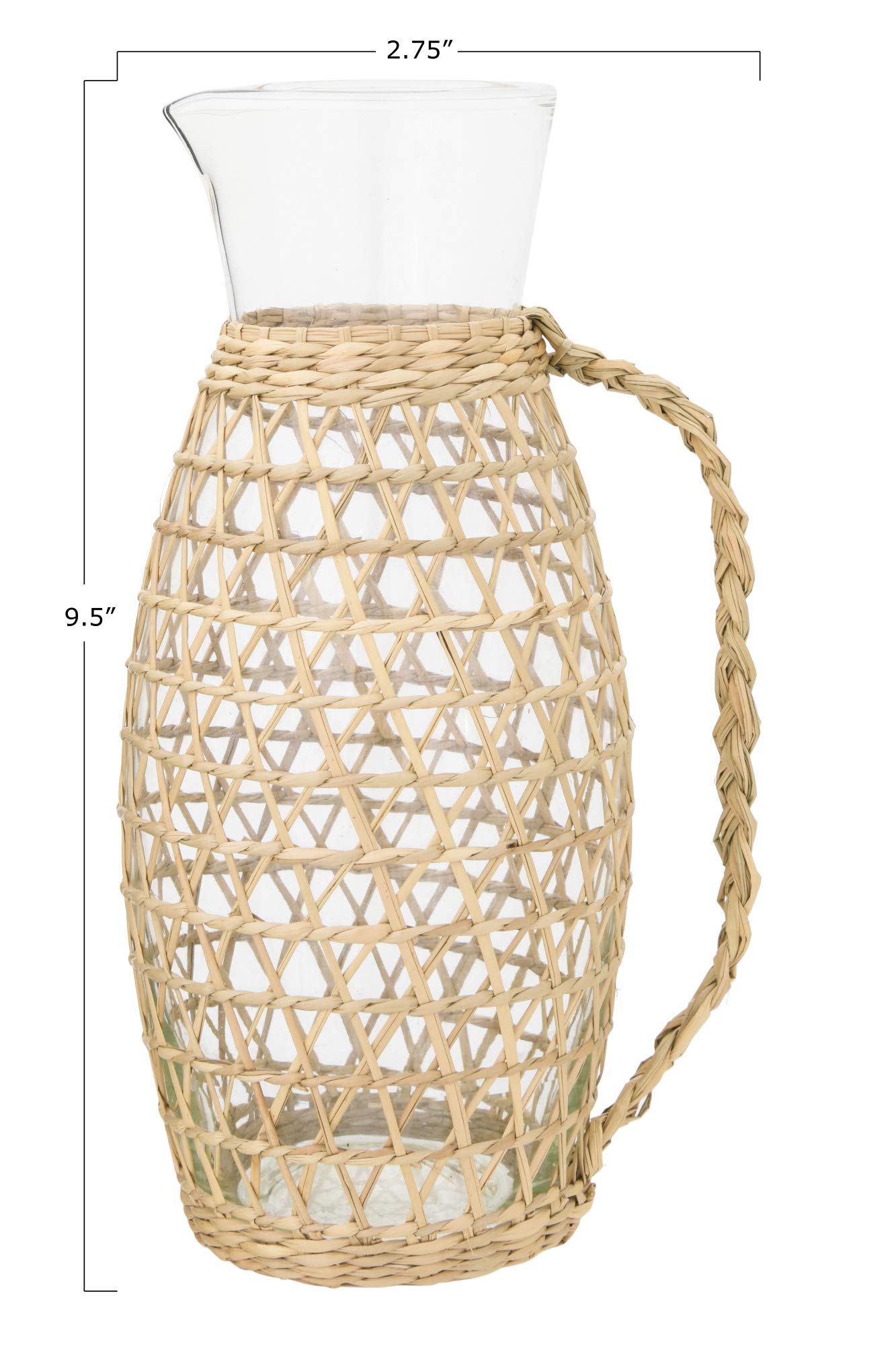 Creative Co-Op 64 oz. Glass Seagrass Weave Jacket & Handle Pitcher, Tan