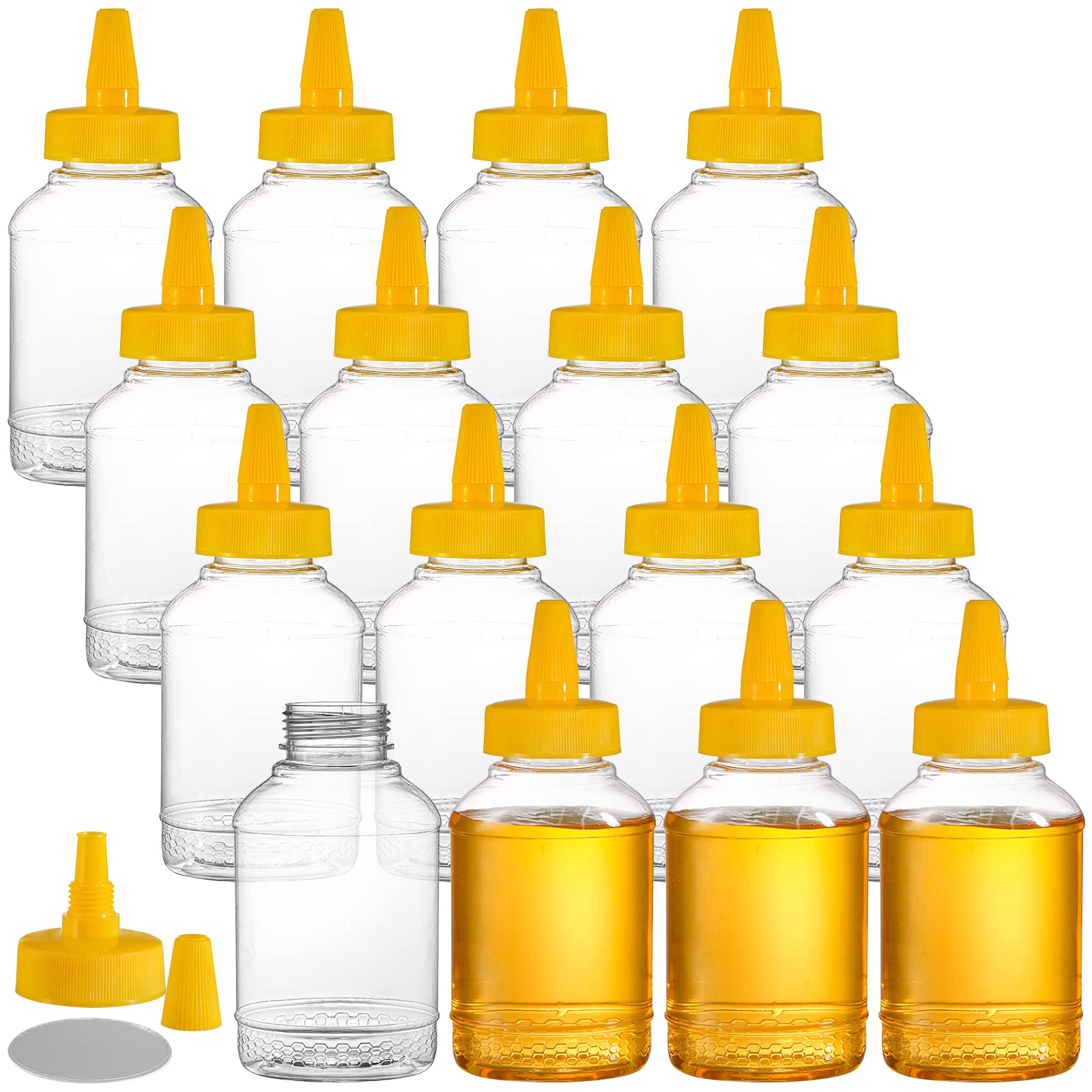 ZEAYEA 16 Pack 13 oz Plastic Honey Bottle, Empty Honey Jars with Leak Proof Twist Top Caps, Clear Squeeze Honey Container Dispenser for Storing and Dispensing