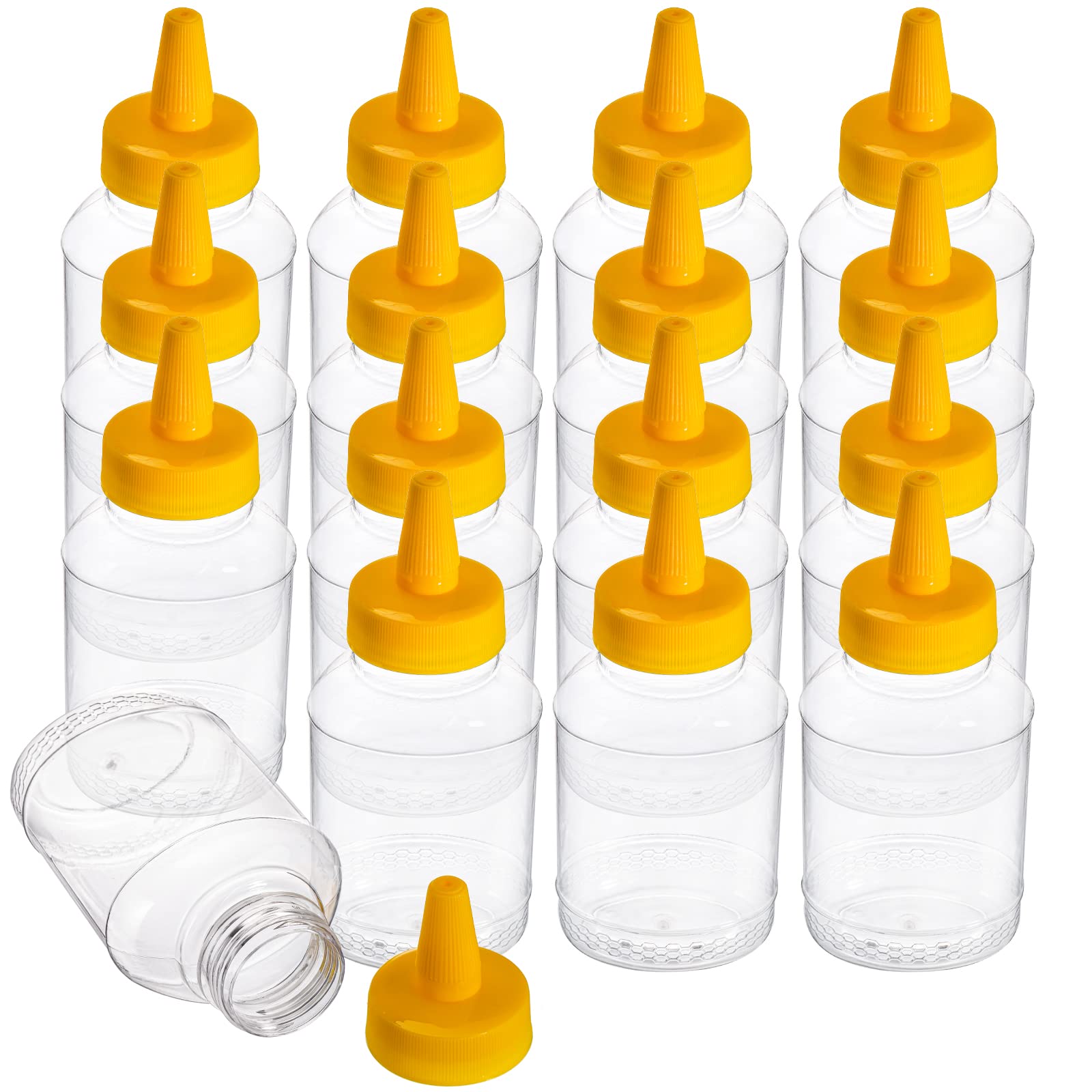 ZEAYEA 16 Pack 13 oz Plastic Honey Bottle, Empty Honey Jars with Leak Proof Twist Top Caps, Clear Squeeze Honey Container Dispenser for Storing and Dispensing