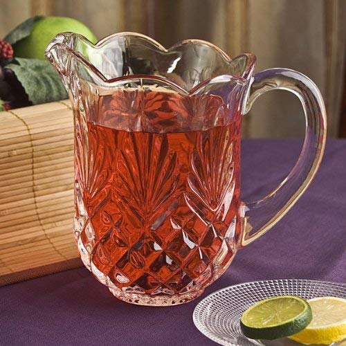 Elegant Crystal Pitcher Drinkware Set with 4 Crystal highball Tumblers, Beautiful Jug with handle and Spout for Chilled Beverage Homemade Juice, Iced Tea or Water