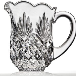 Elegant Crystal Pitcher Drinkware Set with 4 Crystal highball Tumblers, Beautiful Jug with handle and Spout for Chilled Beverage Homemade Juice, Iced Tea or Water